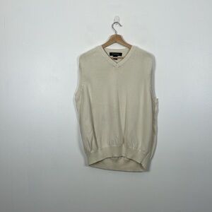 Brook Brothers Cotton Golf Vest Mens XL Pullover Sleeveless Off White Sweater